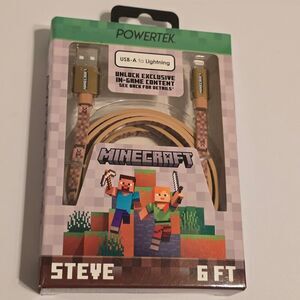 Minecraft Steve USB-A to Lightning 6 Foot Charger